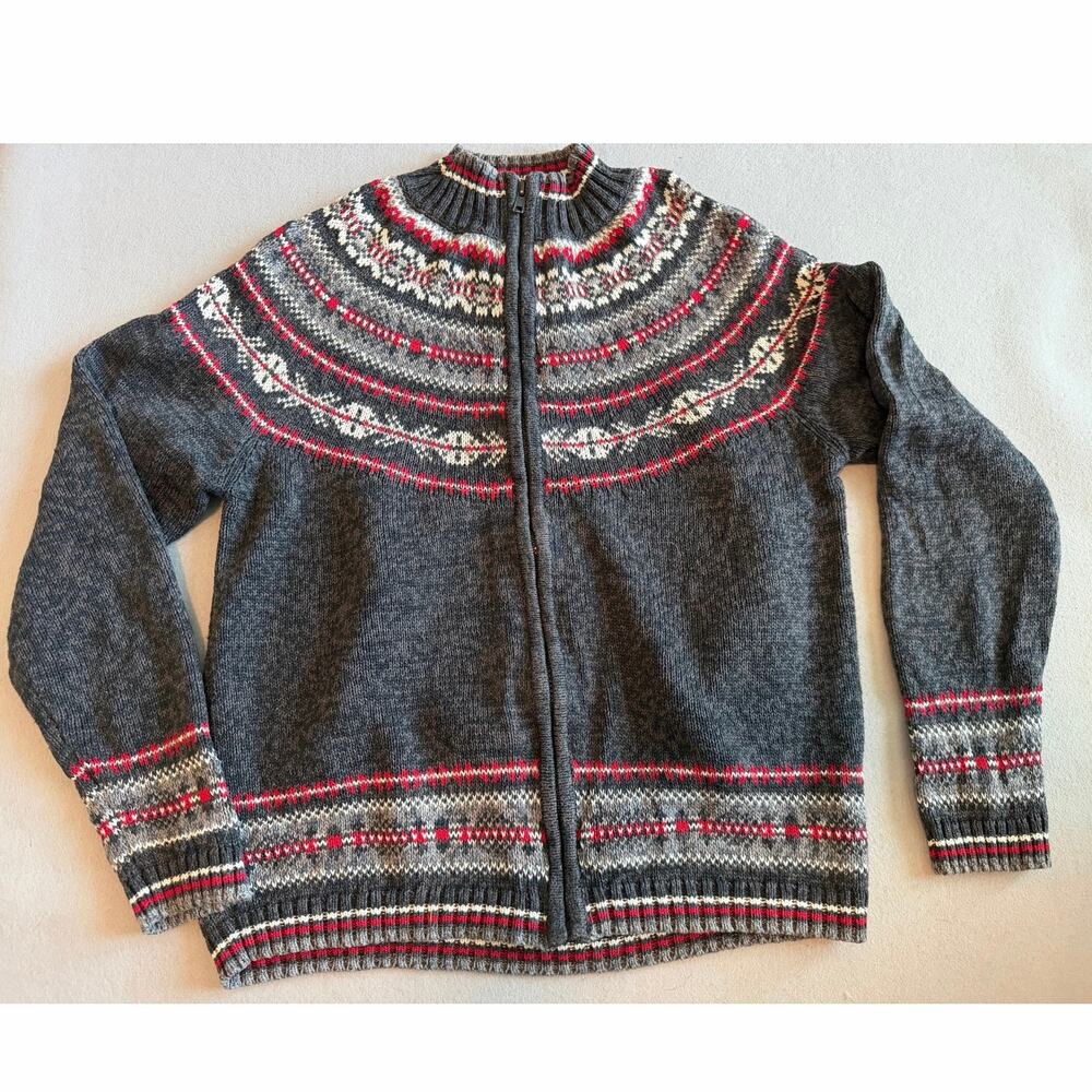 Vintage Y2K Tiara International Fair Isle Zip Cardigan Sweater Small
